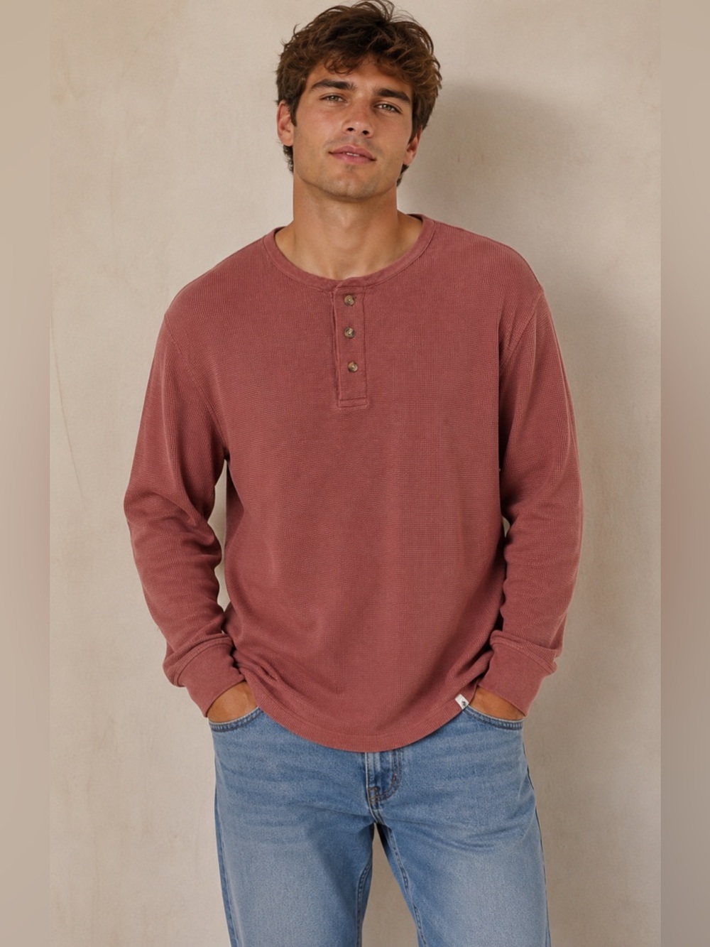 Ocean + Coast Dusty Rose Long-Sleeve Henley
